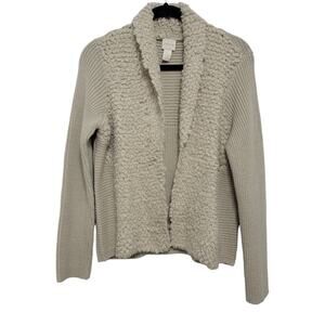 Chicos Beige Cardigan Sweater Fuzzy Shearling Size 1 (Small, 8)